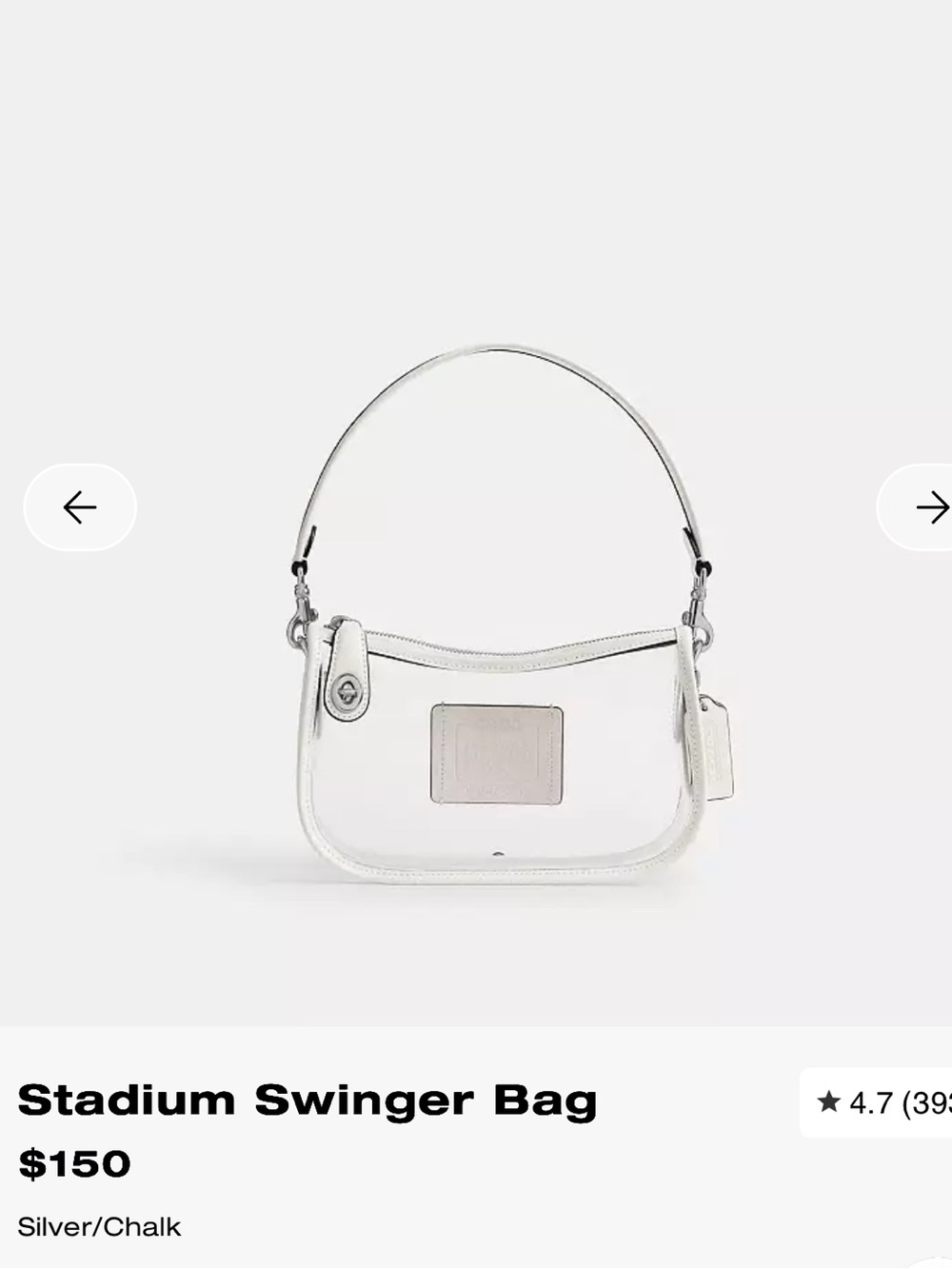Coach Clear Stadium Swinger Bag in Silver/Chalk